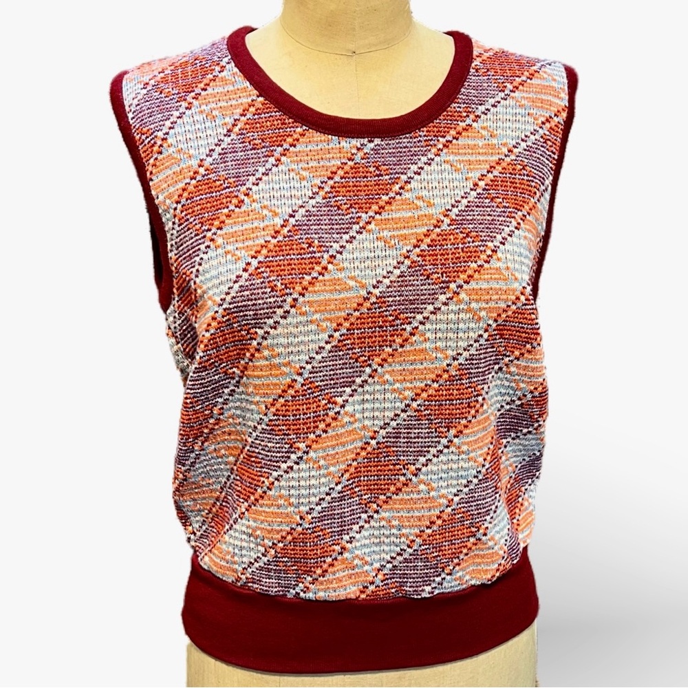 VINTAGE‎ 60s argyle diamond plaid knit sleeveless vest sweater crewneck preppy
